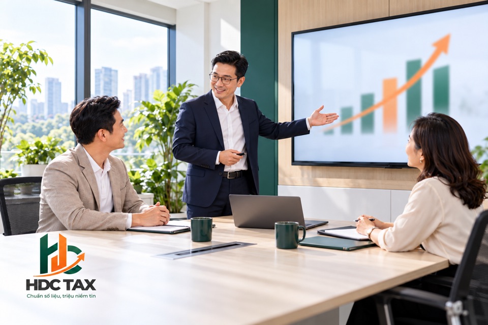 Kế toán trưởng HDCTax trình bày báo cáo tài chính cho ban lãnh đạo