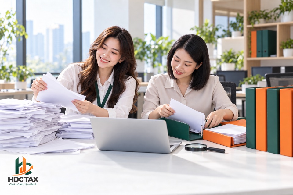 Nhân viên HDCTax sắp xếp, soát xét chứng từ kế toán